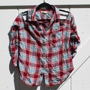 5/$25 🛍 Hollister Plaid Cold Shoulder Top